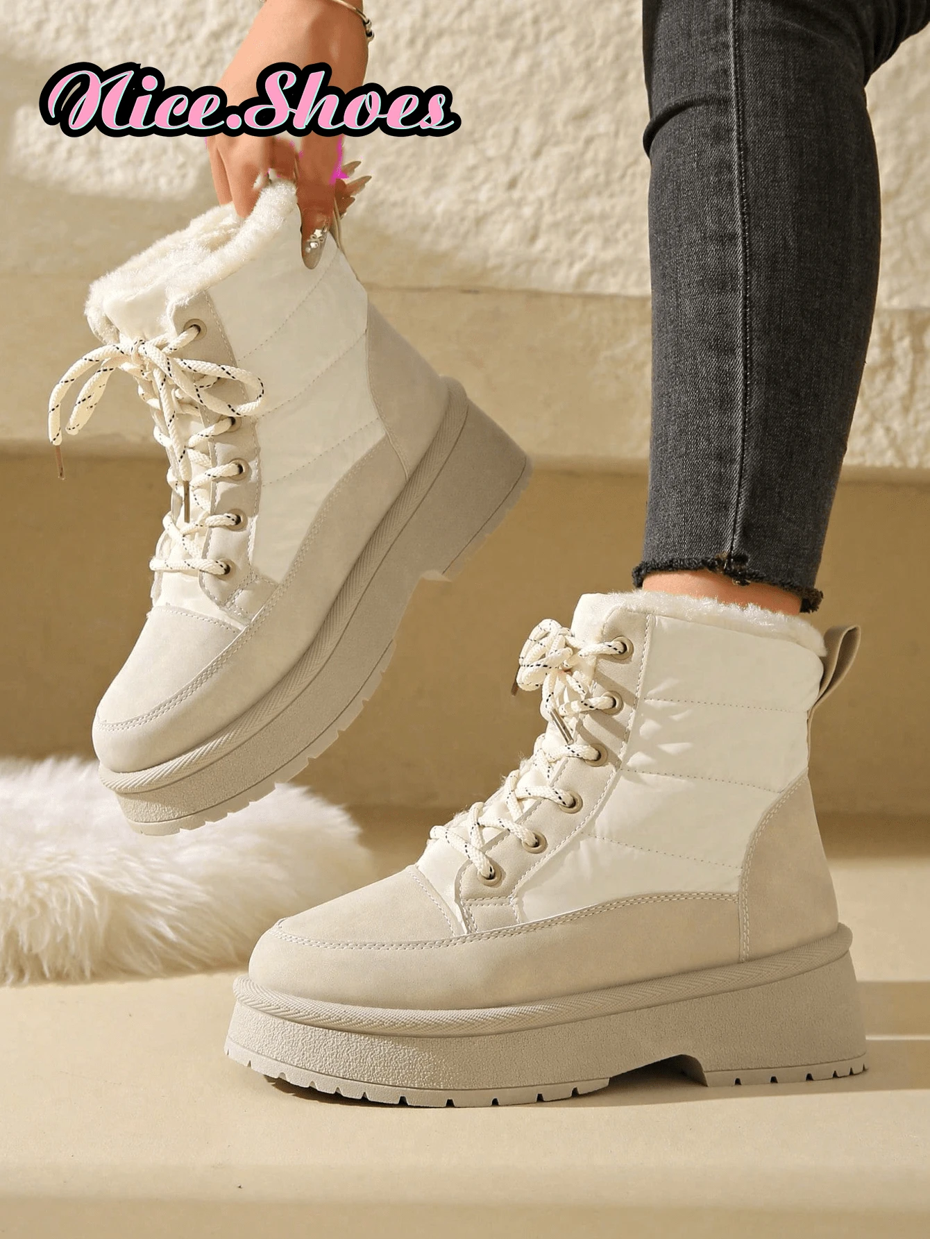 新款户外雪地靴，Merlard 风格，充满气息，厚毛皮衬里雪地靴防滑厚底，保暖防冻，时尚，毛皮衬里，防冻冠军，冬季旅行必备，锁住温暖，勃艮第雪地靴，米色雪地靴