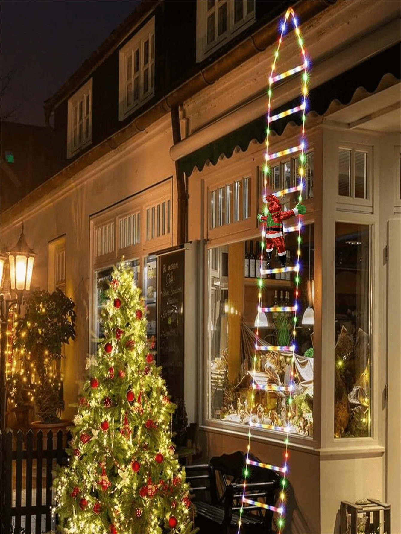 1PC Santa Claus Climbing Ladder String Lights, Christmas Atmosphere ...