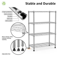 M MZG 1000 Lbs Commercial Grade Wire Shelving Unit, 4-Tier Silver Heavy Duty Standing Storage Rack, Steel Wire Organizer For Pantry, Garage, Warehouse, Kitchen & Laundry Room, Space Saving Design 13.8" D X 23.6" W X 53.5" H - 銀色 - 查看 8