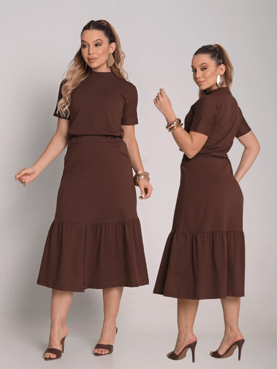 Women's Midi Set Elegant Casual Premium Cotton Comfortable Evangelical Fashion - 鏽棕色 - 查看 1