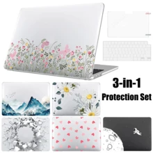 For MacBook Air 13.6" Case (2025-2022) [A3240 M4/ A3113 M3/ A2681 M2], Plastic Hard Shell With Delicate Print & Screen Protector & Keyboard Cover, 3 In 1 Anti-Scratch Apple Laptop Protection Set - Hoa trong suốt - Xem 1