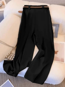 经典纯色宽松商务休闲裤 - 黑色 - 查看 2