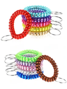 8 piezas Juego de llaveros de bobina de muñeca de superficie brillante y colorida de primavera, brazaletes y llaveros de bobina espiral elástica pequeños y convenientes para llaves, bolsas, mochilas, cordones de teléfono y accesorios cotidianos, surtido de colores aleatorios, acento de moda ligero para uso diario, agrega un brillo colorido a los atuendos, idea de regalo de primavera ideal y actualización de accesorios de temporada - Multicolor - Ver 7