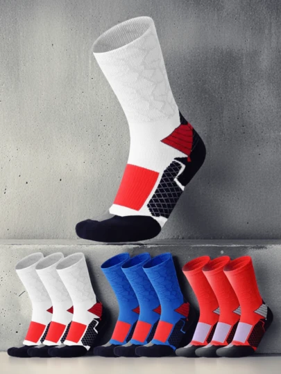 1/3/6/9 Pairs Fashion Plus Size Mid-Calf Socks For Men, New Color Block Design Oversized Style, Odor-Resistant Unisex Casual Socks, Soft & Comfortable Sports Crew Socks, Elastic & Moisture-Wicking, Suitable For Men & Women Outdoor Activities And Daily Wear, All Seasons, High-End Gift