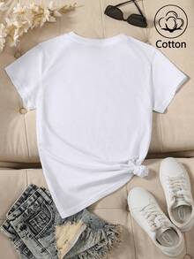 2pcs Women's Cotton Cartoon Pattern Round Neck Short Sleeve T-Shirts, Spring/Summer - White 3 - View 6