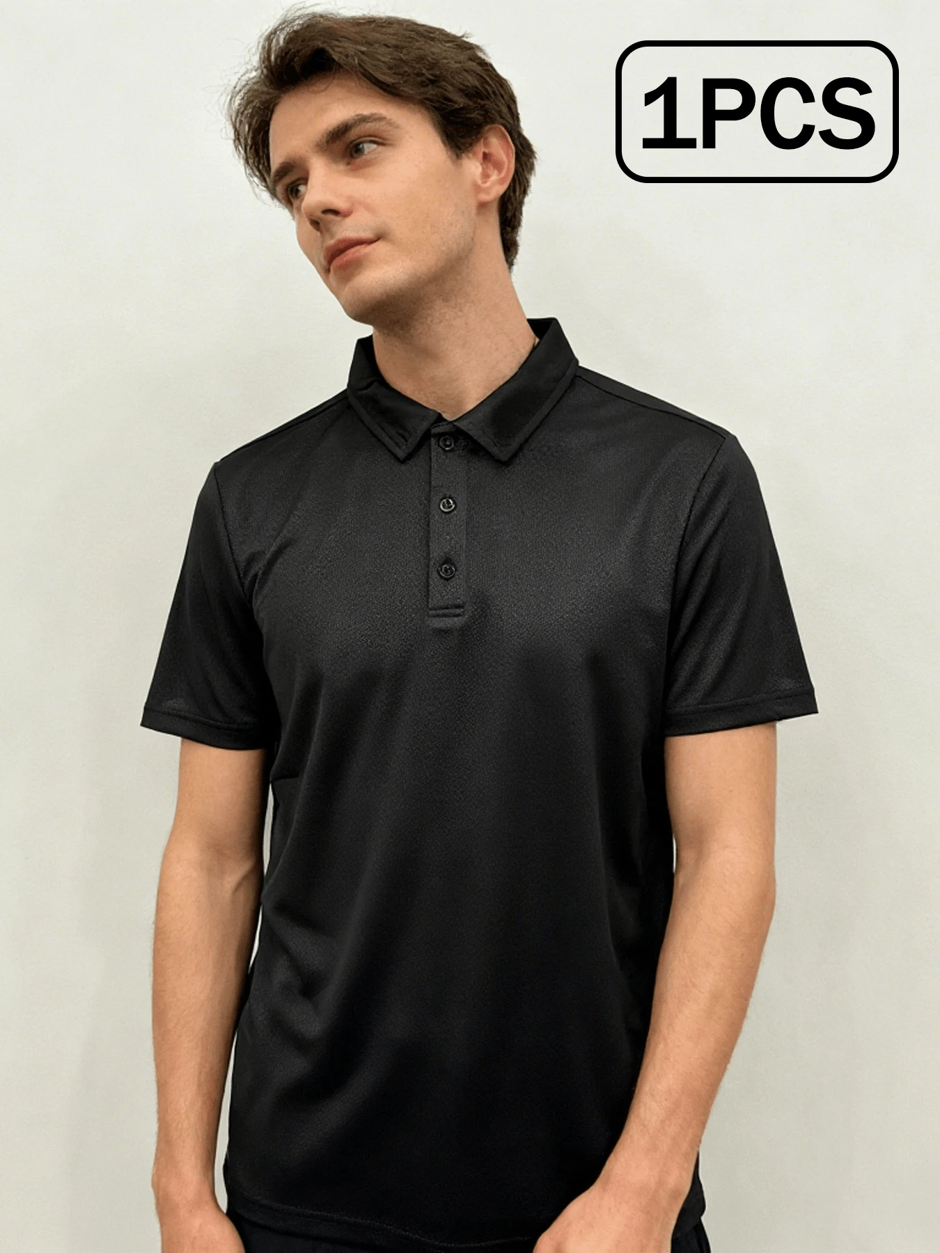 Men's Casual Solid Color Short Sleeve Polo Shirt, Versatile,Sports&Outdoor-Tennis&Golf - Black - View 1
