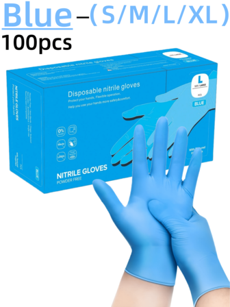 Guantes desechables de nitrilo azul sin polvo, sin caja, guantes de limpieza doméstica duraderos, sin látex, impermeables, antiestáticos, multiusos, con puntas de lino, adecuados para teñir el cabello, belleza, pintura, manualidades, limpieza del hogar, cocina, baño, decoración del hogar, regalos navideños, recuerdos de fiesta. Talla: S, M, L, XL