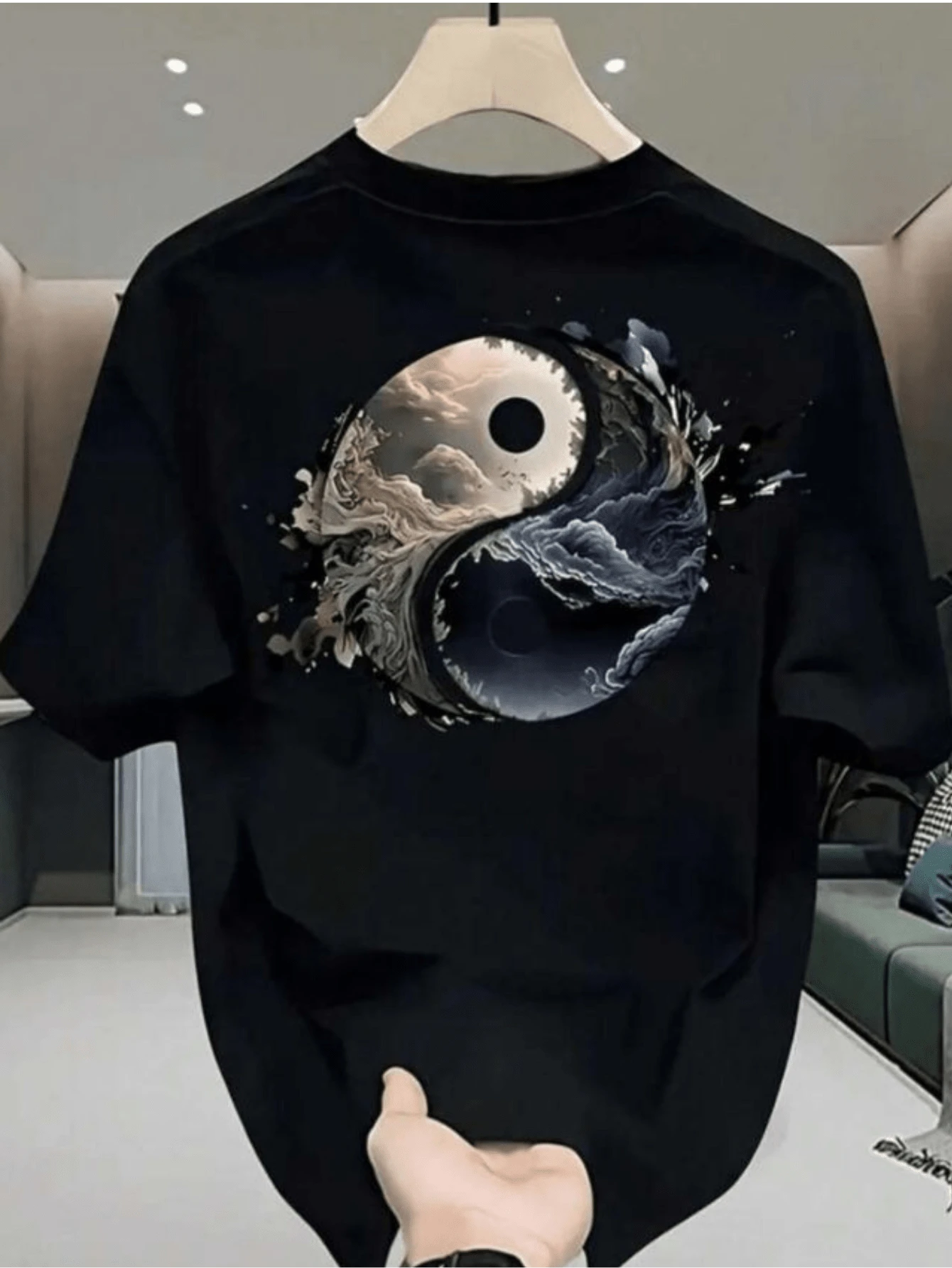 Men's Printed T-Shirt Short Sleeve 100% Cotton Summer Style - 黑色 - 查看 1