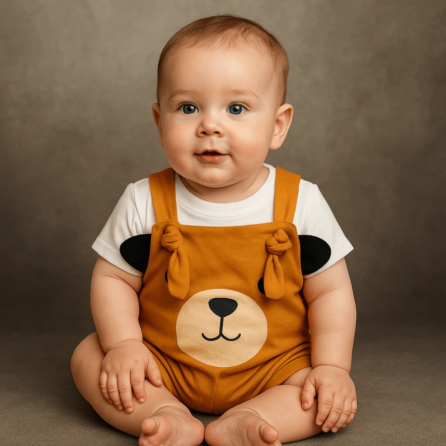Baby Boy Romper Set Overalls Little Boy Style Teddy Bear Fashion Outing 3 To 6 Months - 鏽棕色 - 查看 1