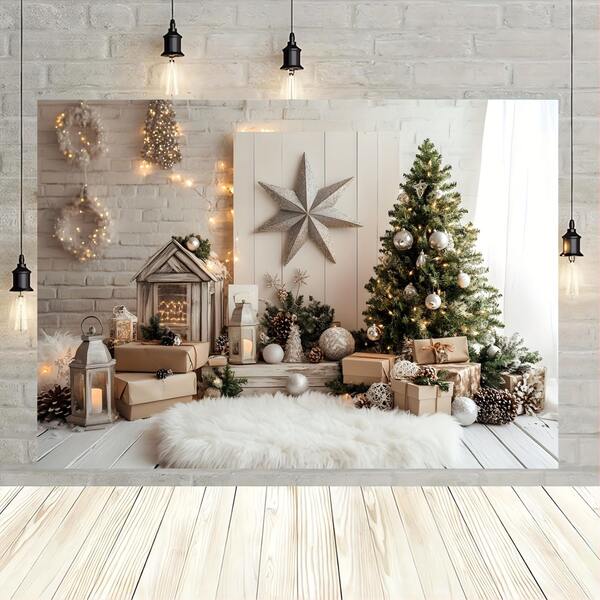 1 pezzo Sfondo fotografico in legno rustico per interni - Sfondo in legno vintage per Capodanno, adatto per striscioni di feste familiari, decorazioni per feste in poliestere multiuso, senza elettricità richiesta