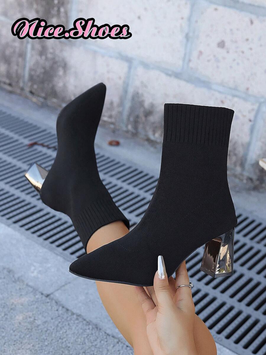 2025新款女士粗跟尖头靴，弹力修身靴，袜靴，高跟踝靴，绑带，黑色保暖靴，高跟中筒粗跟靴，舒适时尚尖头高跟鞋，休闲优雅靴，黑色靴，红色靴，棕色靴，咖啡色靴，卡其色靴，棕色靴