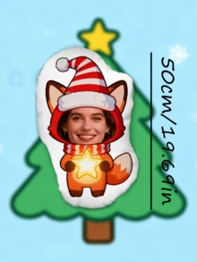 1 Almohada personalizada con cara divertida - Impresión personalizada a doble cara, Almohada con cara personalizada - Zorro de Navidad, Regalo ideal para cumpleaños, Acción de Gracias, Navidad, Adecuado para la respirabilidad única de mamá, Adecuado para ella, él, él, novio, novia, papá, mamá, familia, amigos, aniversario semanal, Día de la Madre, cumpleaños, Día de San Valentín