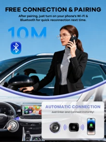 REMAX 2 In 1 Wireless Carplay Adapter Compatible With Apple CarPlay & Android Auto; Mini Size; Plug & Play; Car Play Wireless Adapter Compatible With IPhone IOS 6+, Android 11+, Fast And Stable Connection; Car Accessories, Super Practical Car Stuff