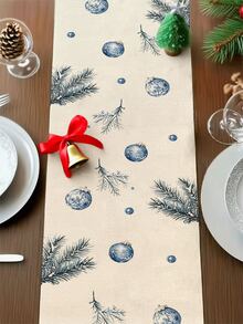 1 Stück blauer Weihnachtsball Tischläufer, Weihnachtsbaum Leinen-ähnlicher Tischläufer, 1 Stück Tischläufer, 4 Stücke Tischsets, 1 Stück Kissenbezug, 3 Produkte erhältlich, saisonale Innen-/Außendekoration für Zuhause, Winterdekoration für Zuhause, Weihnachtsdekoration, Weihnachtszimmer Dekoration, Weihnachtsparty Dekoration - Verschiedenfarbig - Übersicht 2