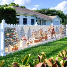 Faixa de poliéster de 45,72 x 200,66 cm com Feliz Natal e Feliz Ano Novo - Design de boneco de neve e trenó, adequada para decoração interna/externa, ótima para cerca de jardim, lareira e pátio - fácil de pendurar, sem necessidade de energia