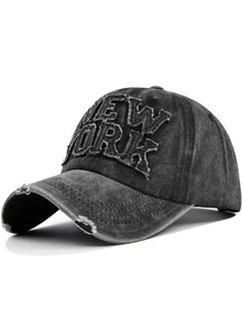 1pc New York Washed Baseball Cap, Unisex Fashion Retro Sun Hat, Adjustable Outdoor Sunshade Hat, Y2K Style Distressed Curved Brim Cap