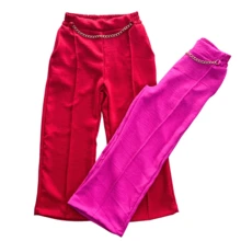 Duna Children's Wide-Leg Pants With Chain, Stylish And Modern, New, Blogger Fashion - 玫紅色 - 查看 2