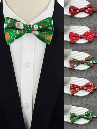 1pc Men's Christmas Santa Claus, Christmas Tree, Christmas Reindeer Themed Bow Tie, Neck Accessory
