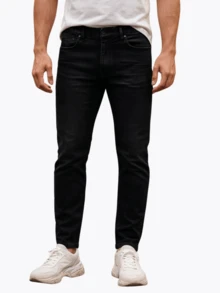 3 PACK Jeans Slim Straight para Hombre Corte Recto Ajustado, Urbano y Versátil, Varios Colores. - Negro/Azul/Marino - Ver 4