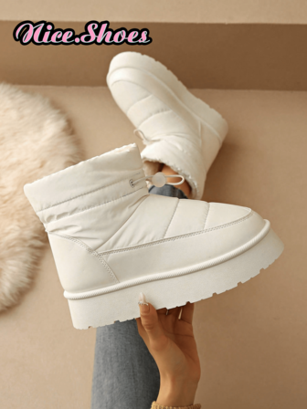 2025新款时尚户外防水女式雪地靴，厚底防滑防雨保暖内衬，短款，白色和酒红色