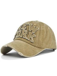 1pc New York Washed Baseball Cap, Unisex Fashion Retro Sun Hat, Adjustable Outdoor Sunshade Hat, Y2K Style Distressed Curved Brim Cap