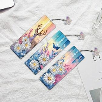 3pcs PET Diamond Studded Bookmarks, Elegant Floral Pattern, Suitable For Daily Use Or Collection. Whether For Personal Use Or Gifting To Family And Friends, It Is A Unique And Practical Gift Choice, Adding Mystery And Joy To Reading Time. Birthday Gift, Christmas Gift For Book Lovers, Best Gift For Back To School Season