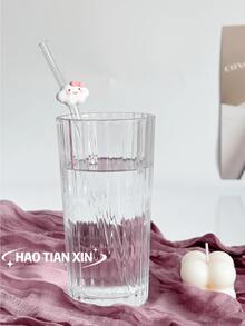 1pc Cartoon Sky Design Reusable Glass Straw, Transparent Smoothie, Bubble Tea, Juice, Milk, Cocktail Drinking Straw For Cold Beverages, Party