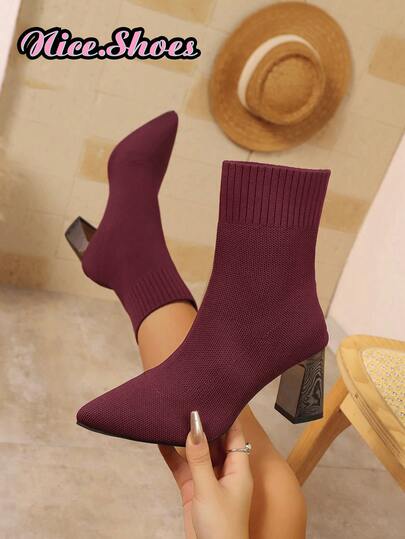 Women's 2025 New Thick Heel Pointed Toe Boots, Elastic Slim Fit Boots, Sock Boots, High Heel Ankle Boots, Strap Black Warm Boots, High Heel Mid-Calf Thick Heel Boots, Comfortable Fashion Pointed Toe High Heel Shoes, Casual Elegant Boots, Black Boots, Red Boots, Brown Boots, Coffee Boots
