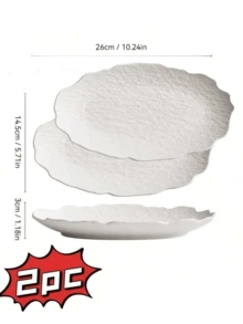 岩石造型鱼盘，创意外观，不对称边缘，岩石磨砂设计，适用于盛放鱼类，高端餐厅，家庭聚餐 - 白色 - 查看 10