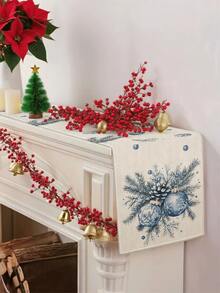 1 Stück blauer Weihnachtsball Tischläufer, Weihnachtsbaum Leinen-ähnlicher Tischläufer, 1 Stück Tischläufer, 4 Stücke Tischsets, 1 Stück Kissenbezug, 3 Produkte erhältlich, saisonale Innen-/Außendekoration für Zuhause, Winterdekoration für Zuhause, Weihnachtsdekoration, Weihnachtszimmer Dekoration, Weihnachtsparty Dekoration - Verschiedenfarbig - Übersicht 3