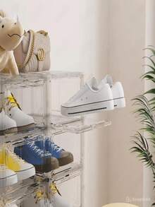 Caja  Apilable Transparentes Para Zapatos Caja Organizadora -caja organizadora de clóset, fácil de poner en el montaje, cajas de zapatos de plástico transparente apilables, cajones para exhibición de tenis - Azul - Ver 7