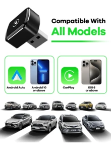 REMAX 2 In 1 Wireless Carplay Adapter Compatible With Apple CarPlay & Android Auto; Mini Size; Plug & Play; Car Play Wireless Adapter Compatible With IPhone IOS 6+, Android 11+, Fast And Stable Connection; Car Accessories, Super Practical Car Stuff