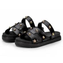 Women's Polka Dot Flat Sandal, Comfortable - 黑色 - 查看 4