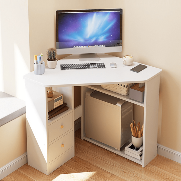 1pc Space-Saving Corner Computer Desk With Built-In CPU Stand And Storage Shelf - Compact L-Shaped Or T-Shaped Design, Heavy-Duty, Suitable For Home Office, Gaming, Vanity, Small Spaces, White, Black - Perfect For Apartment, Dorm, Bedside Workstation