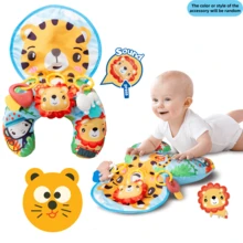 Baby Tummy Time-leksak - Magstödskudde - Krypmatta för baby, färgglatt tecknat djurtema - Multifunktionell krypmatta för baby med skallra, inkluderar olika tillbehör och babyleksaker (färger och stilar på tillbehör är slumpmässiga)