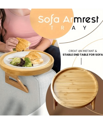 1pc Non-Slip Wooden Sofa Tray With Rotating Phone Holder And Foldable Armrest Table - Perfect For Wide Sofas And Drink Holder Shelf