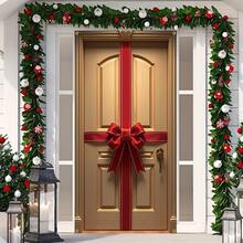 1 pièce Décoration de nœud en polyester pour les fêtes, rideau de porte festif de Noël, décoration durable à suspendre à l'entrée de la maison, au porche ou au jardin, pour les fêtes de carnaval et du Nouvel An, 180 x 90 cm