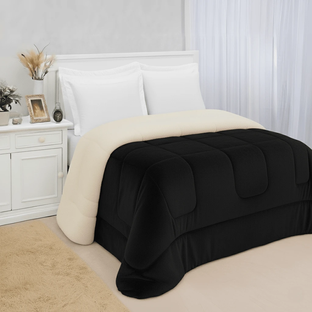 Sherpa Blanket With Blanket, Double Queen Bedroom, Thick Colors, 2.40cm X 2.20cm - màu đen - Xem 1