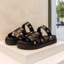 Women's Polka Dot Flat Sandal, Comfortable - 黑色 - 查看 1