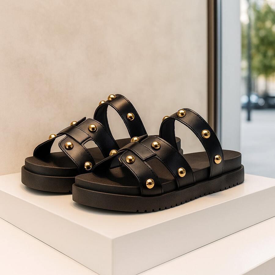 Women's Polka Dot Flat Sandal, Comfortable - 黑色 - 查看 1