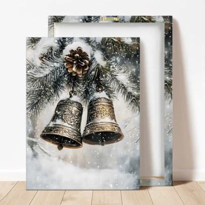 1 Christmas Bell Wall Art, Vintage Christmas Bell Number Wall Art, Rustic Holiday Decor, Winter Farmhouse Painting, Christmas Decor, Christmas Ornaments, Canvas Wall Art, Christmas Decorations, Christmas-Themed Wall Art, Bedroom Decor, Living Room Decor, Room Decor, Home Decor, Wall Art, Posters, Framed Wall Art - Canvas (Optional Frame)