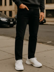 Jeans Slim/Straight PREMIUM para Hombre de Mezclilla de Alta Calidad, Resistentes de Alta Durabilidad, Cómodos, - Negro #W37 - Ver 2