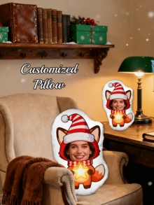 1 Almohada personalizada con cara divertida - Impresión personalizada a doble cara, Almohada con cara personalizada - Zorro de Navidad, Regalo ideal para cumpleaños, Acción de Gracias, Navidad, Adecuado para la respirabilidad única de mamá, Adecuado para ella, él, él, novio, novia, papá, mamá, familia, amigos, aniversario semanal, Día de la Madre, cumpleaños, Día de San Valentín