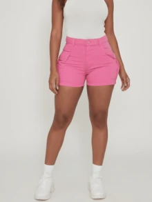 Women's Cargo Jean Shorts - Pink - View 2