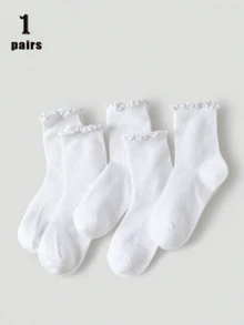 5 Pairs Women White Striped Ruffle Y2K Style Socks, Minimalist & Fashionable, Suitable For Daily/Casual/Outing/Travel Wear - White - View 9