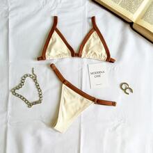 Women's Two-Color Bicolor Bikini Vacation Beach Pool Slim Fit Triangle Bikini - SỢI NÂU - Xem 1