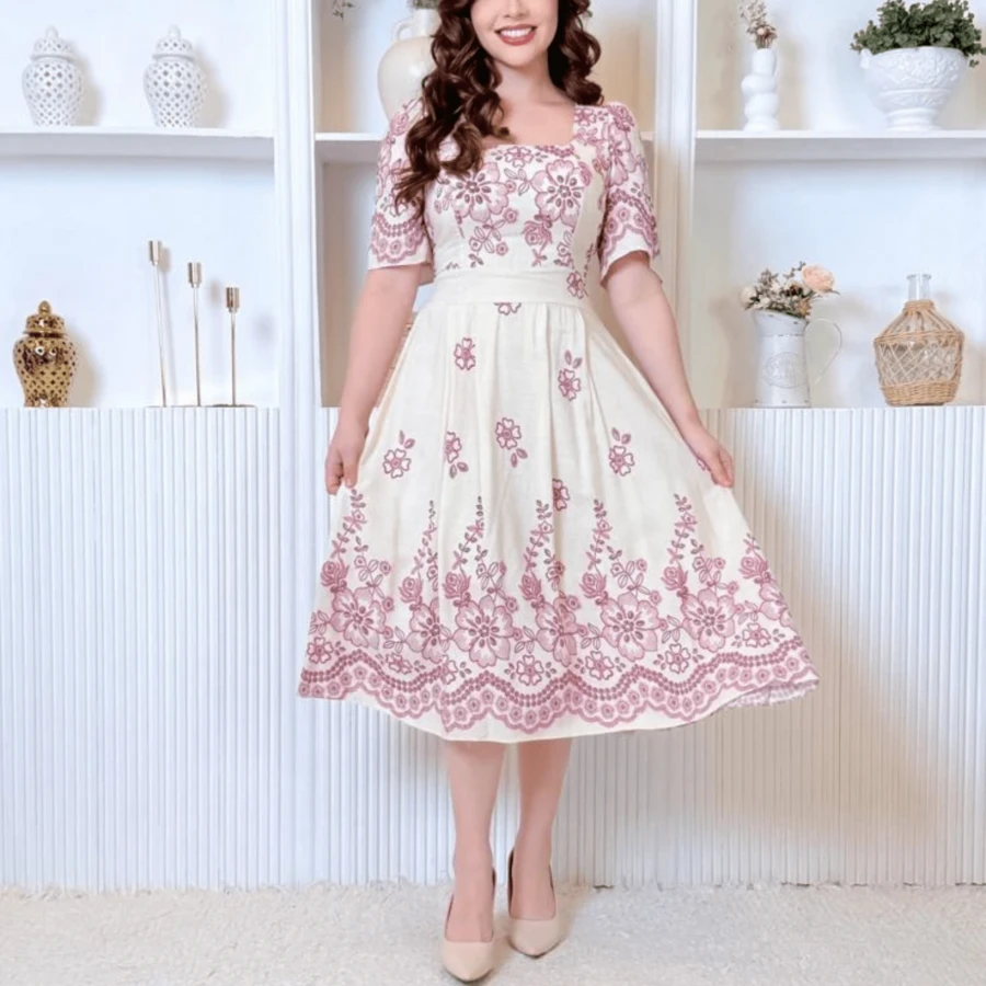 Floral Dress, All-Over Print, Print With Special Effect, Ruffle Detail, Wedding Dress. - 紫色 - 查看 1