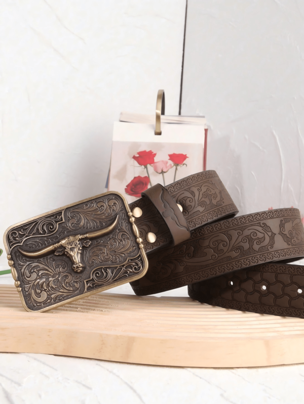 Nuova cintura in vita da donna in stile western retrò con motivo goffrato, elegante in pelle PU di moda versatile, adatta per primavera/estate/autunno/inverno