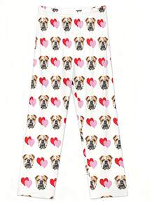 Customized Photo & Bulldog Face With Heart Pattern Pajama Set (Unisex) - Personalized Face & Red Heart Design, Soft Machine Washable Loungewear, Anniversary Valentine's Day Gift, Casual Suit, Funny Pattern, Comfortable Fit - White - View 5