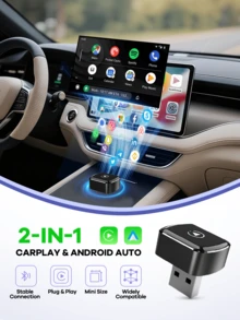 REMAX 2 In 1 Wireless Carplay Adapter Compatible With Apple CarPlay & Android Auto; Mini Size; Plug & Play; Car Play Wireless Adapter Compatible With IPhone IOS 6+, Android 11+, Fast And Stable Connection; Car Accessories, Super Practical Car Stuff